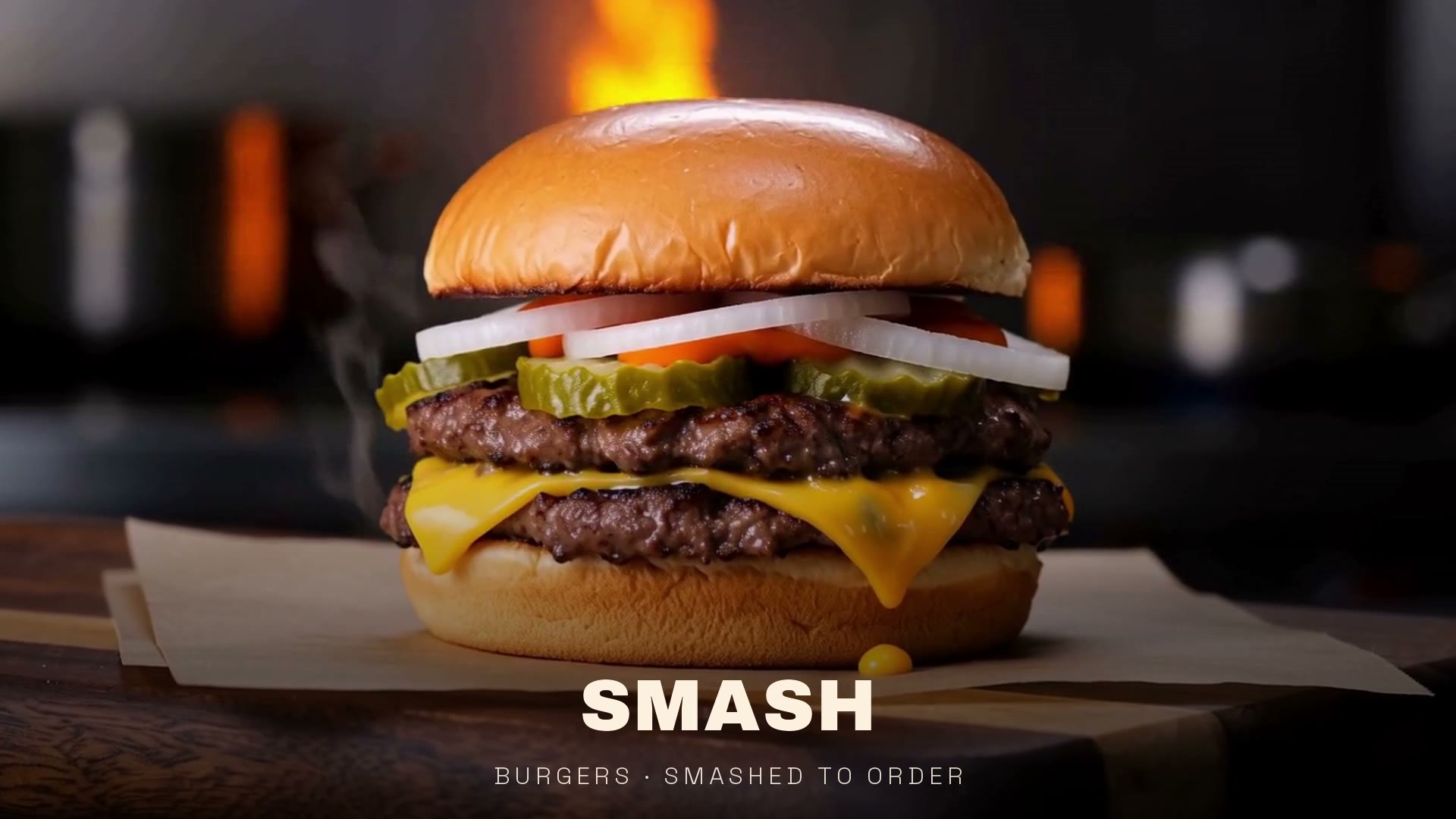 Smash: Press, sear, melt. A smash burger in four honest shots.